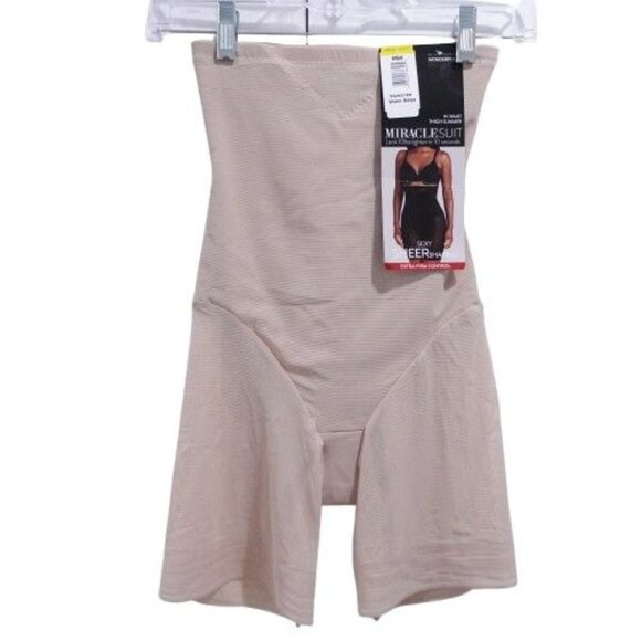 NEW Miraclesuit Extra Firm Tummy-Control Sheer Trim Thigh Slimmer Warm Beige - Picture 1 of 6